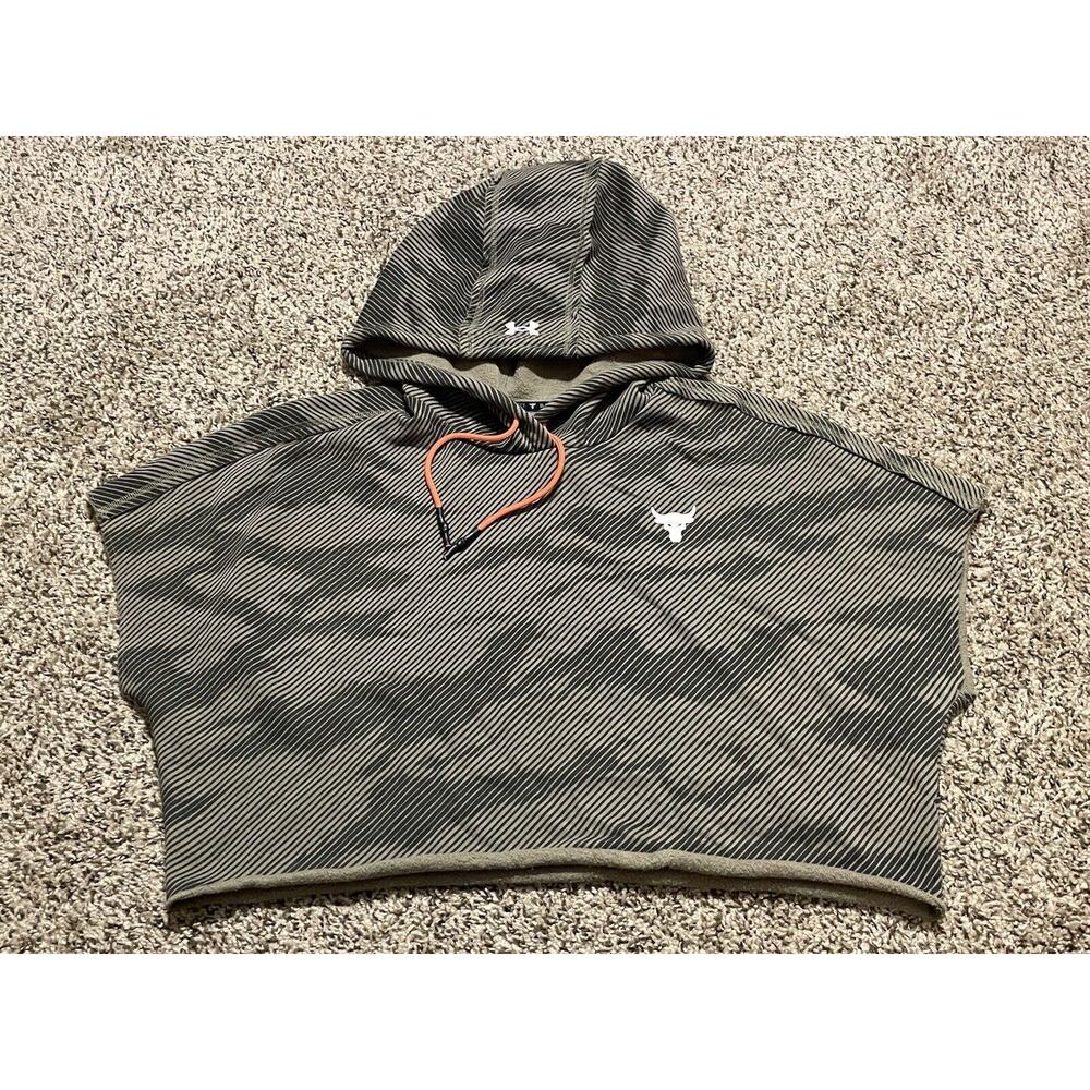 Under Armour Project Rock Hoodie Womens SMALL Loose Fleece SS Crop Camo Green